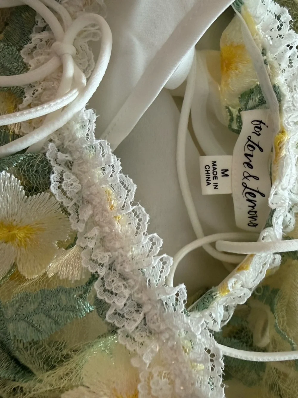 For Love And Lemons White, Yellow & Green Daisy Embroidered Mini Dress - Picture 2 of 2